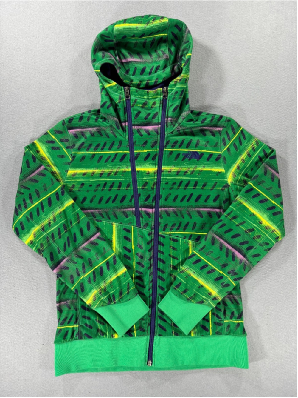 The North Face Womens Fleece Hoodie M Medium Green Tribal Abstract Full Zip 2015